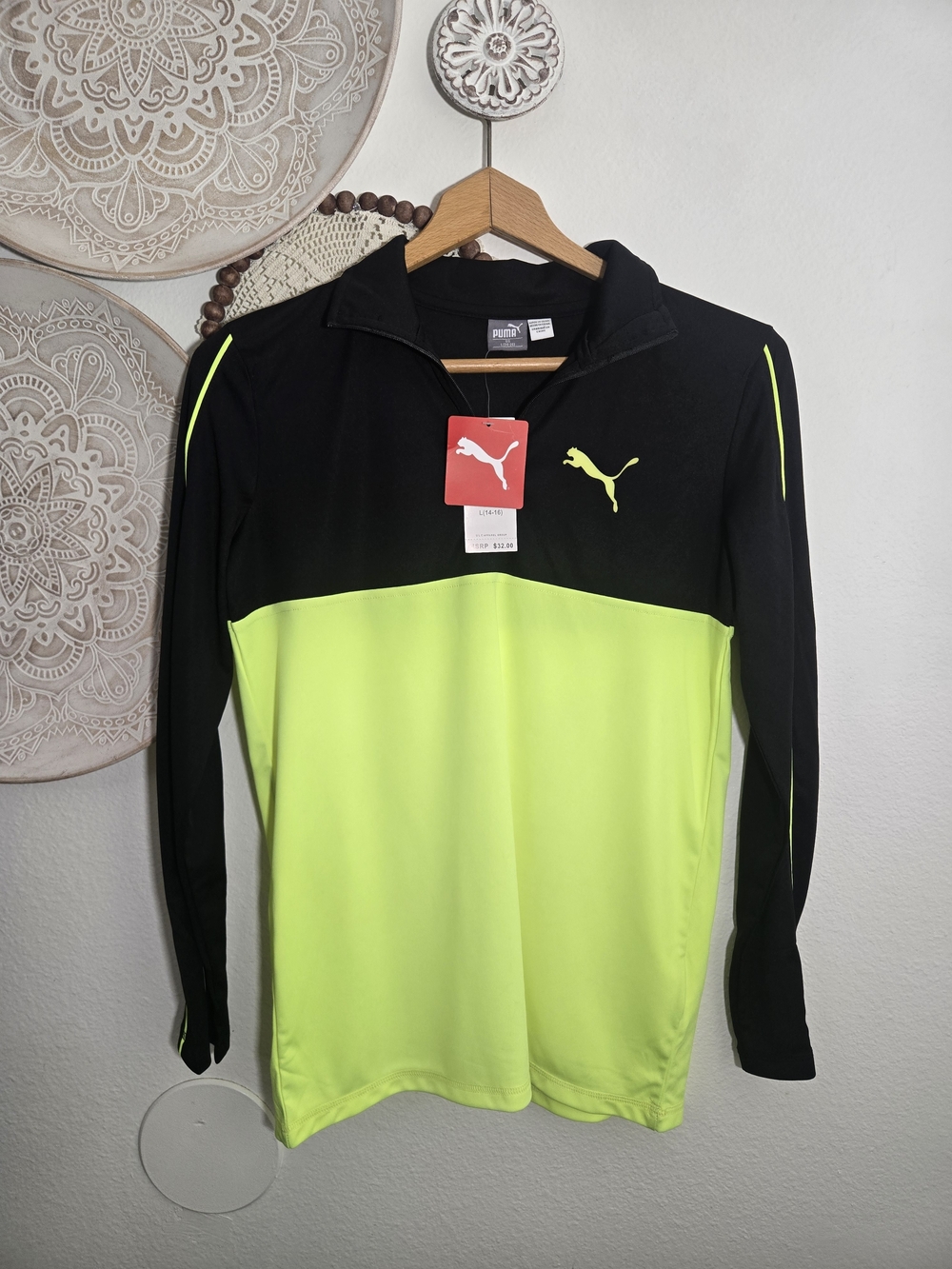 Puma Boys Black & Neon Yellow Long-Sleeve Athletic Shirt